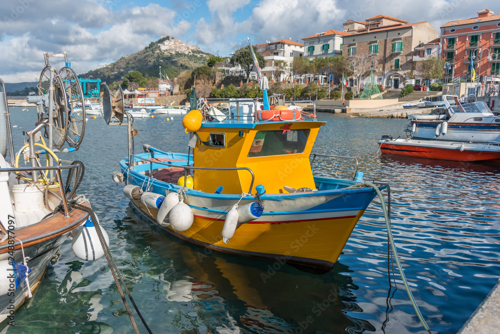Obraz Fishing Boats in a Port on the Southern Italian Coast