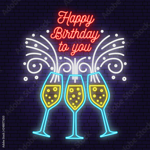 Canvas Print Happy Birthday to you neon sign