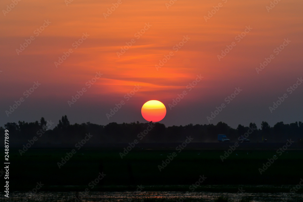 Sunset rural field landscape background