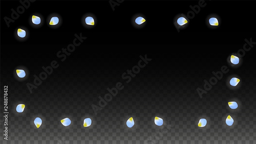 Vector Realistic Blue Petals Falling on Transparent Background.  Spring Romantic Flowers Illustration. Flying Petals. Sakura Spa Design. Blossom Confetti.