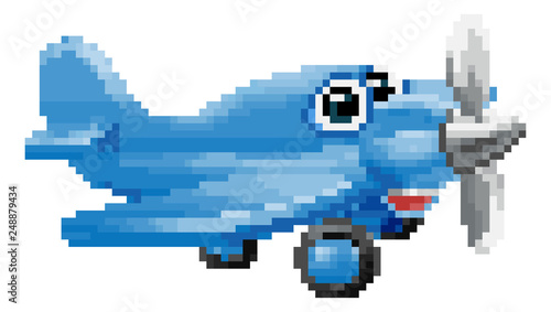 An airplane or aeroplane 8 bit pixel video arcade game art cute cartoon character