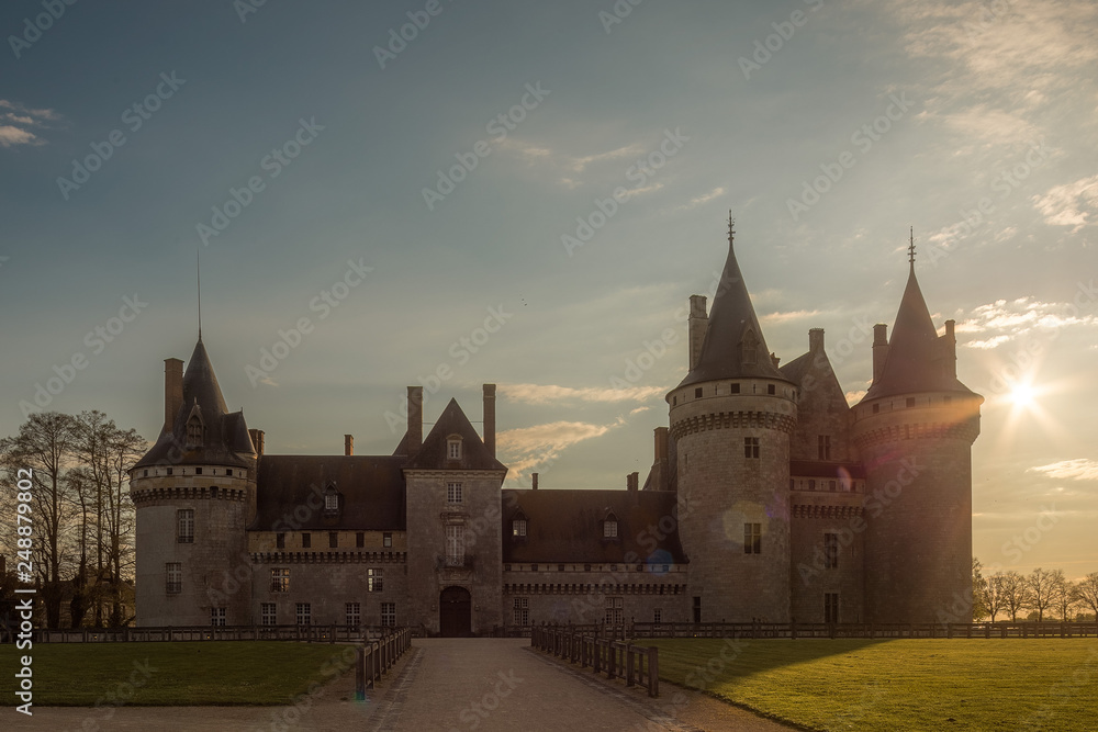 Front Way And Castle at Sunset From Chateau de Sully-sur-Loire, France