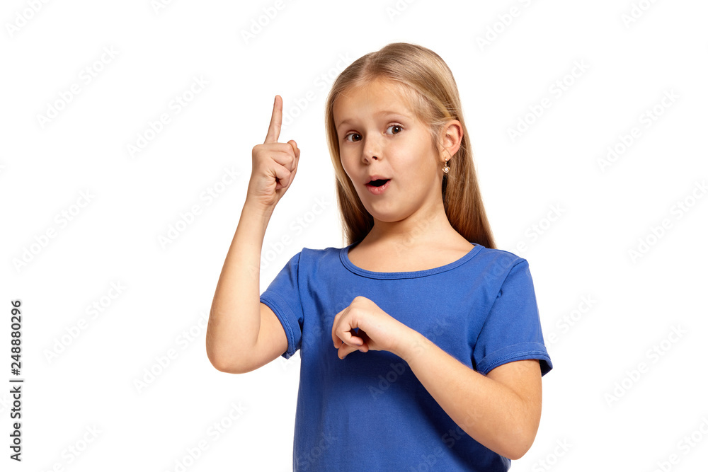 Portrait of adorable emotional little girl isolated on a white Portrait of adorable emotional little girl isolated on a white