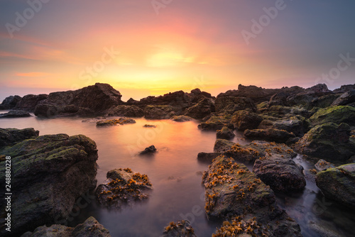 Seascape of Kung Wiman Beach at Chanthaburi province in Thailand. Twilight at the beach.