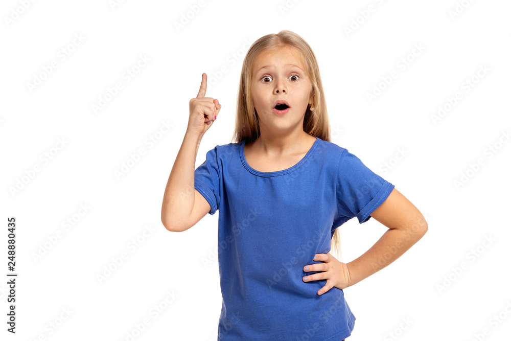 Portrait of adorable emotional little girl isolated on a white Portrait of adorable emotional little girl isolated on a white