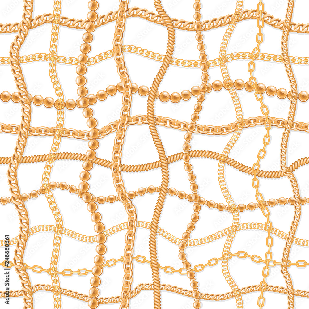 Gold chains luxury seamless pattern. For fashion design. Vector