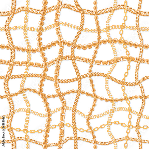 Gold chains luxury seamless pattern. For fashion design. Vector