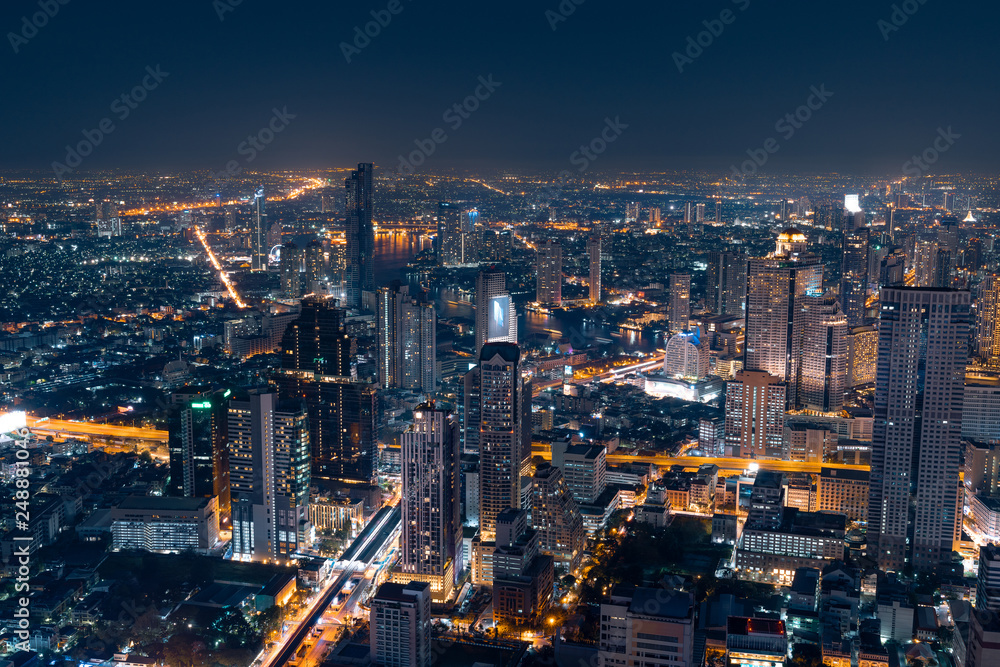 Bangkok cityscape in the business district at night.