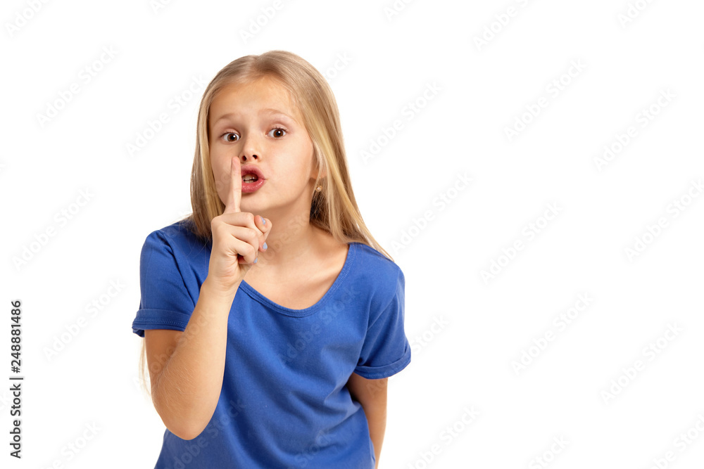Portrait of adorable emotional little girl isolated on a white Portrait of adorable emotional little girl isolated on a white