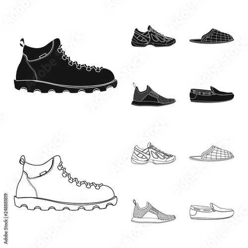 Vector illustration of shoe and footwear logo. Set of shoe and foot vector icon for stock.