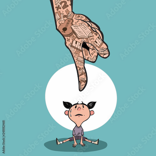 Mano señalando a un niño