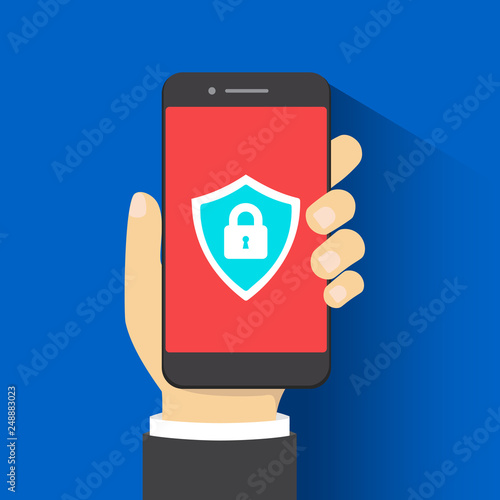 Concept of mobile security in mobile phone, vector illustration
