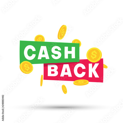 Money cashback white poster with gold dollar coins.