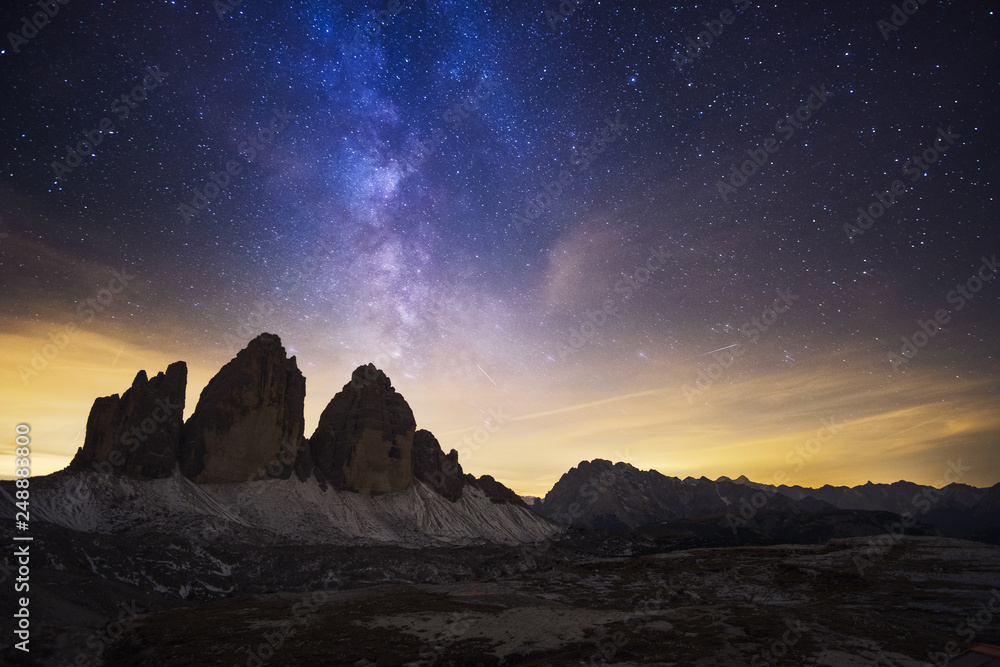 Tre cime dolomites and a beautiful Milky Way