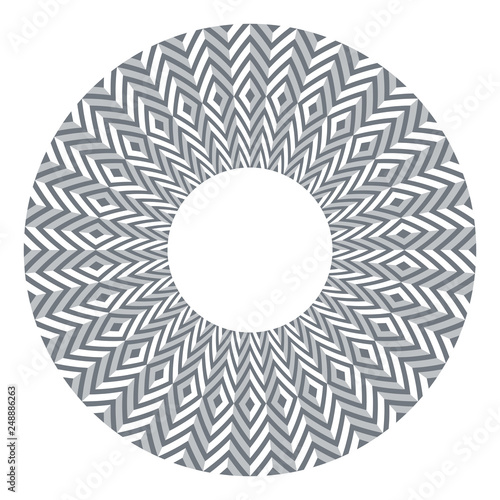 Circle design element. 3d diamonds and zigzags pattern. Geometric texture.