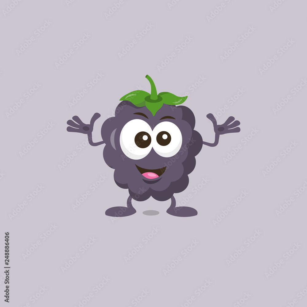 Illustration of cute decisive dewberry mascot recommends with big smile isolated on light background. Flat design style for your mascot branding.