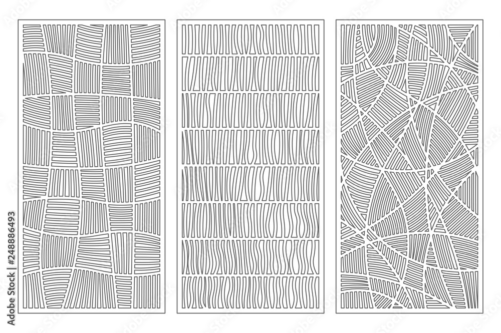 Set decorative card for cutting. Mosaic line pattern. Laser cut panel. Ratio 1:2. Vector illustration.