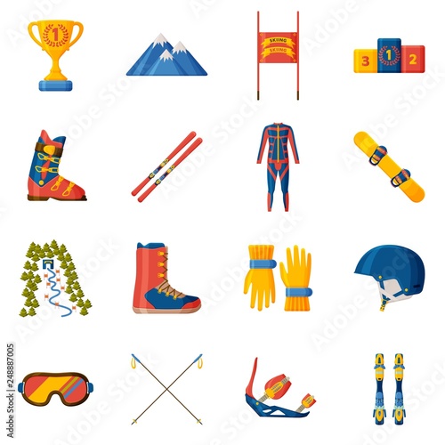 Slalom icon collection. Set with equipment, wear and shoes