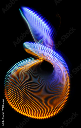 Multicolored twisted ordered parallel lines on a black background