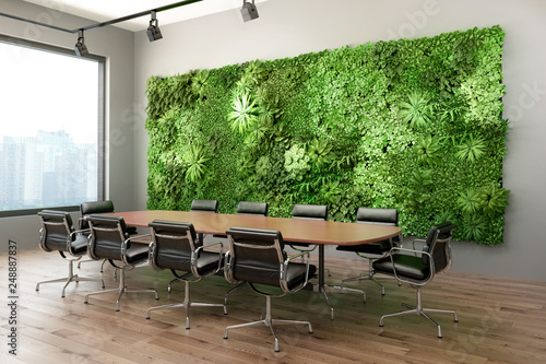 3d render of a Vertical green wall in modern office meeting room