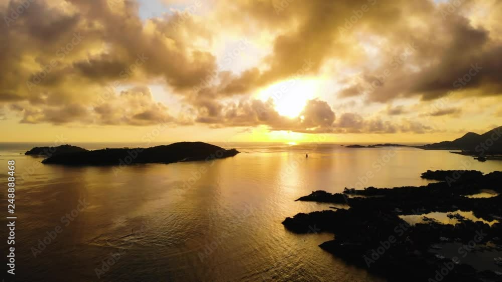 Seychelles. Aerial video from Seychelles. The mysterious island of Mahe, sunsets and sunrises from the height of bird flight. Artificial island Eden. Seychelles. Aerial video from Seychelles. The mysterious island of Mahe, sunsets and sunrises from the height of bird flight. Artificial island Eden.
