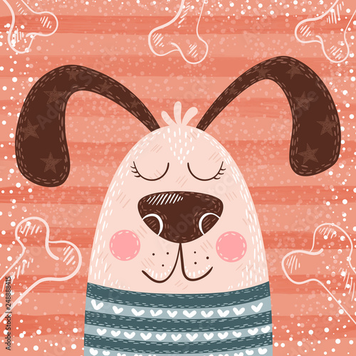 Cute, funny dog with bone.