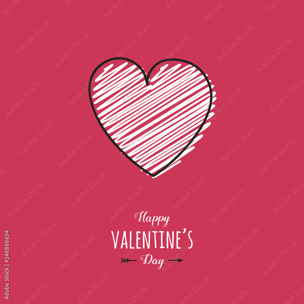 Valentine's Day typography with cute hand drawn heart. Vector