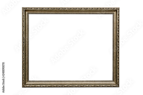 Wooden frame for paintings with patina, made in a classic design. Isolated. Picture frame. White background.