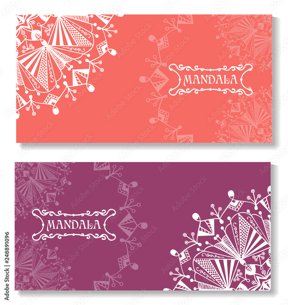 Fototapeta premium Template for yoga studio or event, wedding invitation, gift certificate, postcard, business card, coloring book, phone case print or fashion design. Vector illustration EPS 10.