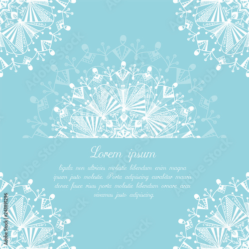 Template for yoga studio or event, wedding invitation, gift certificate, postcard, business card, coloring book or fashion design. Vector illustration EPS 10.
