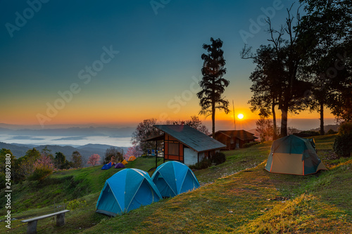 Beautiful sunrise at Doi Ma Taman mountaintop camping site