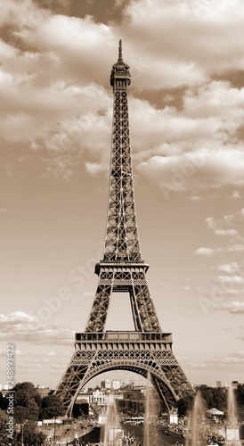 Eiffel Tower symbol of Paris in France in sepia toned effect wit
