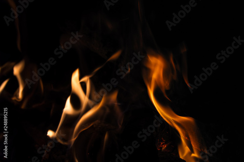 Fire flames close-up on a dark background