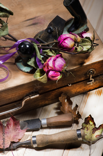 Tool box with roses