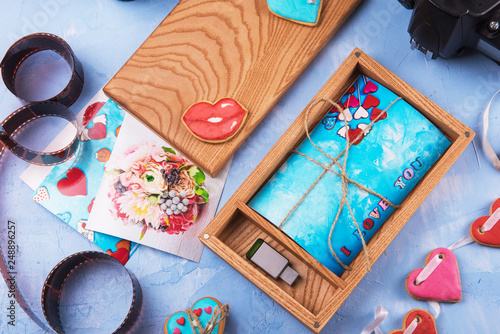 Wooden photo box with photo...