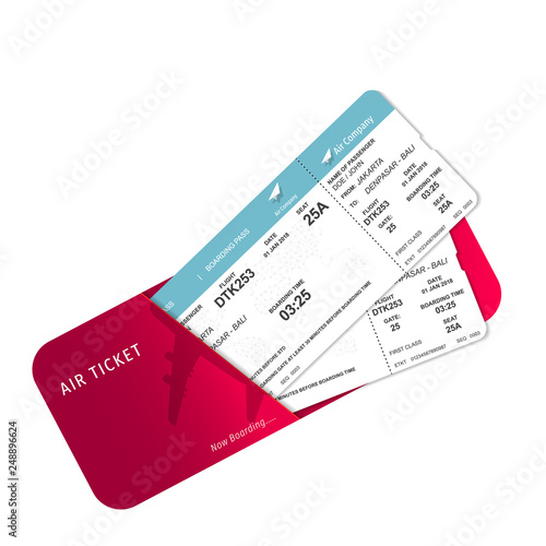 Boarding pass folder. Vector illustration of airline boarding pass. Boarding pass ticket with pocket folder.