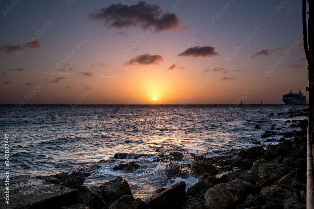 City & Travel: Sunset at the beach of Pietermaai (Willemstad) in Curacao