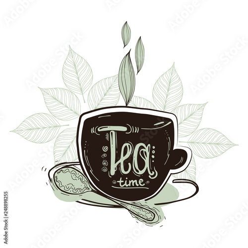 tea cups, tea time on a white background 