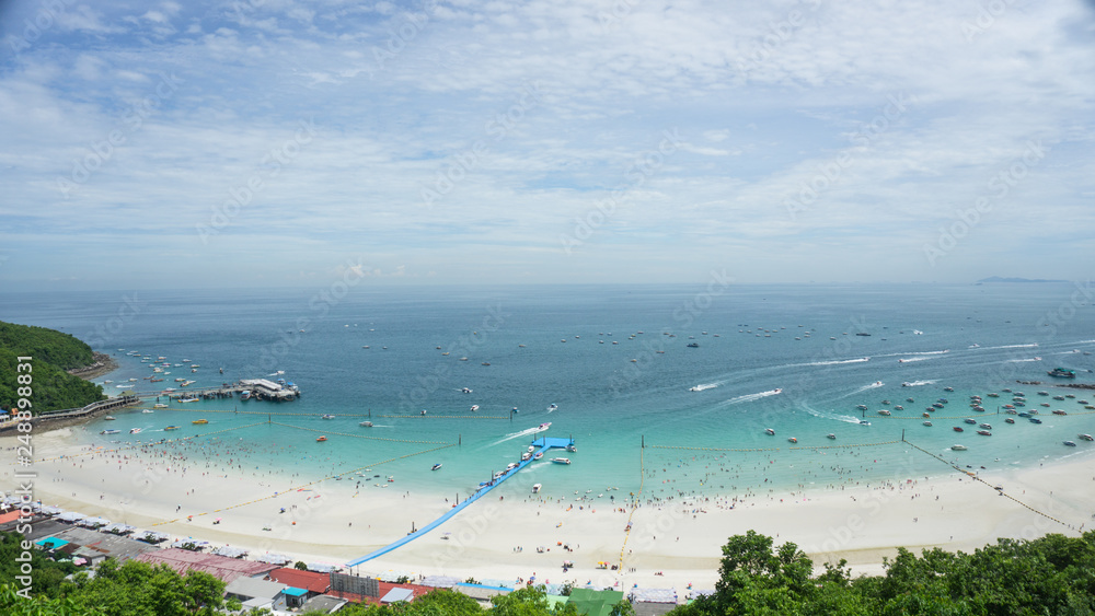 Sea view tropical beach with sunny sky on TAWAN baach of KHOALAN island,PATTAYA THAILAND.