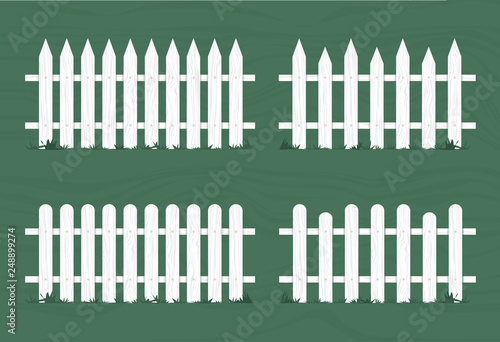 Wooden fence in white color. Vector illustration. Vector gate with realistic wood patterns.