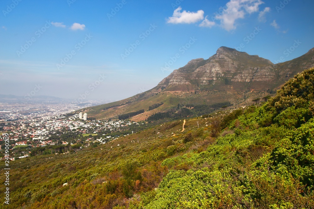 Table Mountain  is a landmark overlooking the city of Cape Town in South Africa