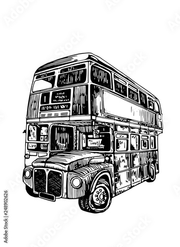 Graphical double decker bus isolated on white background,vector sketch of london sightseeing