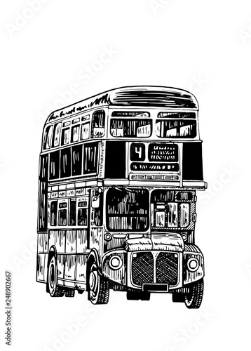 Obraz na płótnie Graphical double decker bus isolated on white background,vector sketch of london