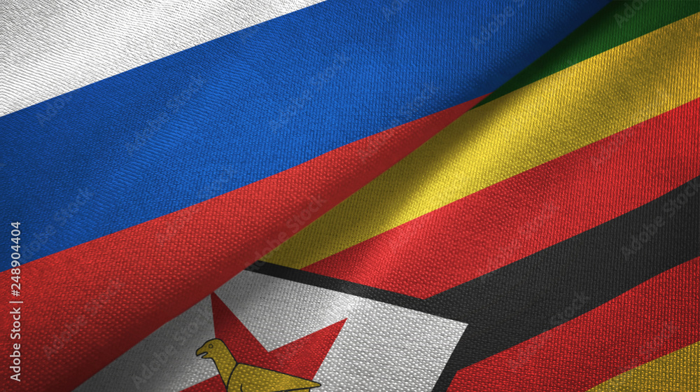 Russia and Zimbabwe two flags textile cloth, fabric texture Russia and Zimbabwe two flags textile cloth, fabric texture