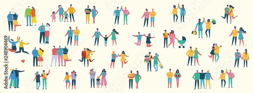 Vector illustration of different family people with children, couples, friends in the flat style.