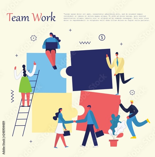 Vector illustration of the office concept business people in the flat style. E-commerce and team work business puzzle concept 