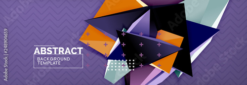 Vector 3d triangular shapes abstract background, origami futuristic template with lines