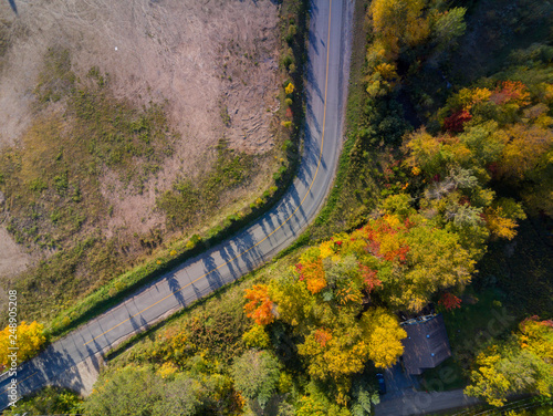 Aerial view of some rural fall color landscape