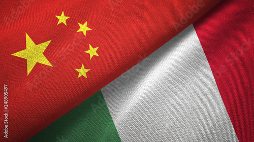 Photography China and Italy two flags textile cloth, fabric texture
