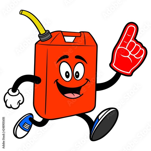 Gasoline Can Running with a Foam Finger - A vector cartoon illustration of a fun Gasoline Can mascot Running with a Foam Finger.